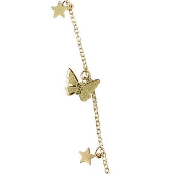 Gold Butterflies And Stars Choker Chain Necklace - Picture 3 of 7